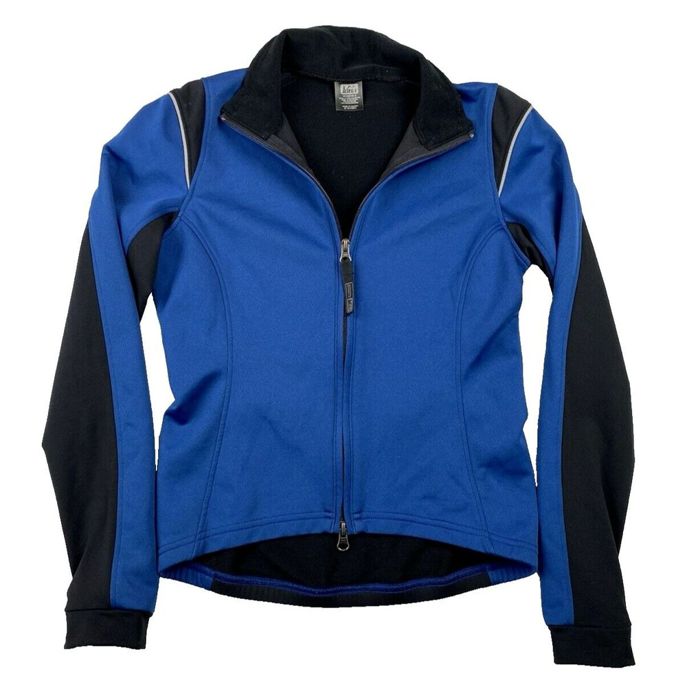 REI Cycling Jacket Womens Small Blue Black Full Zip Reflective Bike Performance